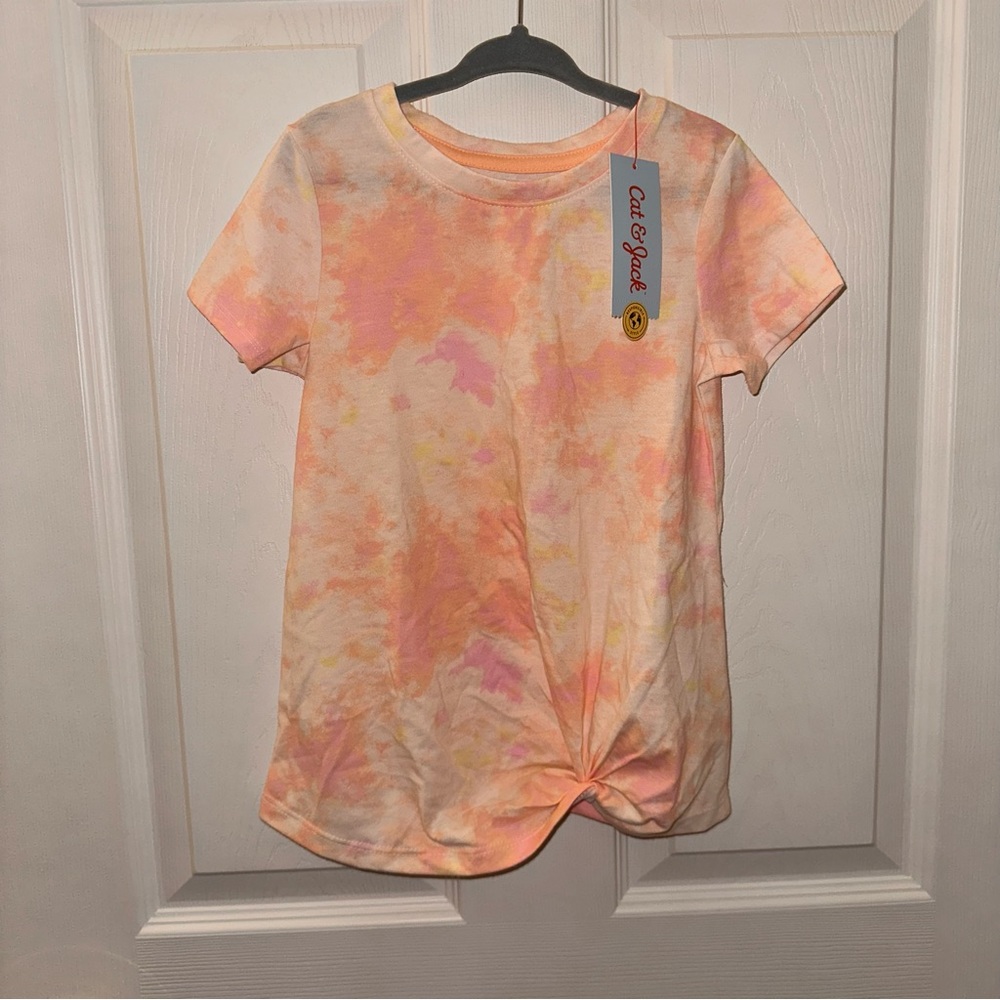 Cat & Jack Girls' Pink Tie-Dye Twist-Front Short Sleeve T-Shirt Size 5T